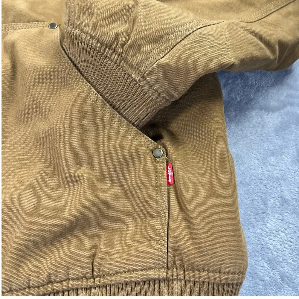 Levis Hooded Canvas Work Barn Jacket XXL Brown Sherpa Lined Utility Workwear